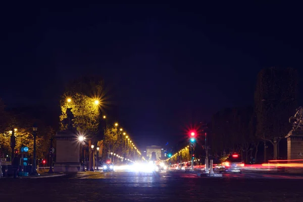 Площадь Согласия Освещенная Фонарями Ночное Время Chelysees Париж Франция — стоковое фото