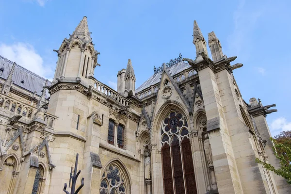 Gevel Van Notre Dame Paris Blauwe Hemel Frankrijk — Stockfoto