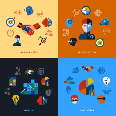 Dijital vektör analytics artar ve yenilik teknoloji simgeleri infographics ayarla