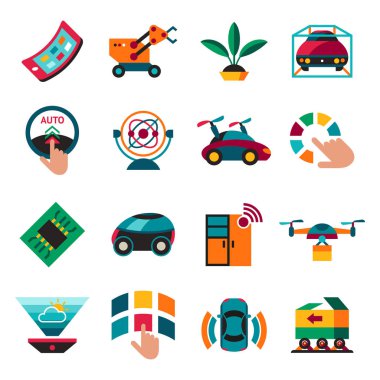 İnfographics dijital vektör özerk ulaşım teknolojisi Icons set