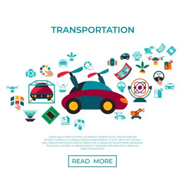 Digital vector autonomous transportation technology icons set infographics clipart
