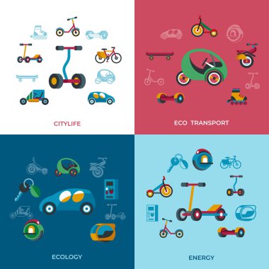 İnfographics dijital vektör eko yeşil ulaşım teknolojisi Icons set