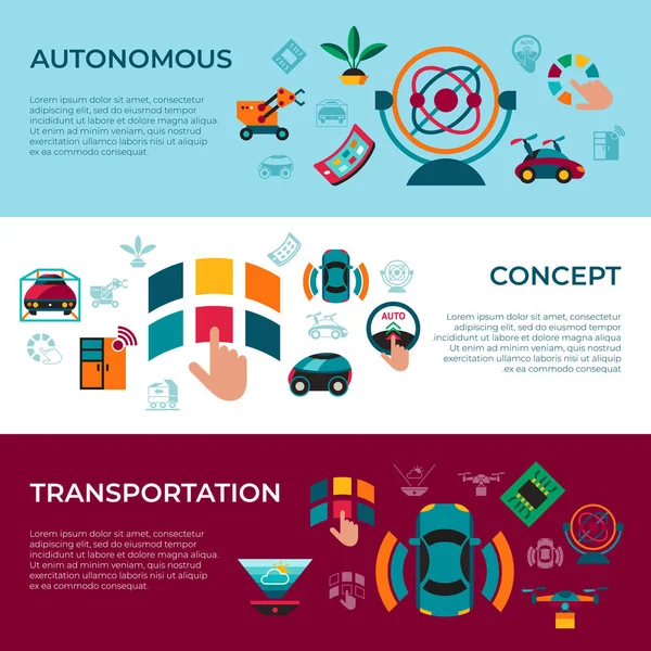 Digital Vector Autonomous Transportation Technology Icons Set Infographics — Stock Vector