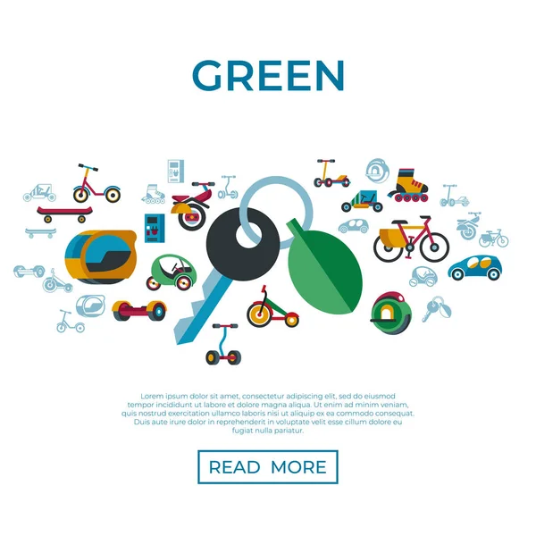 Digital Vector Eco Verde Transporte Tecnología Iconos Conjunto Infografías — Archivo Imágenes Vectoriales
