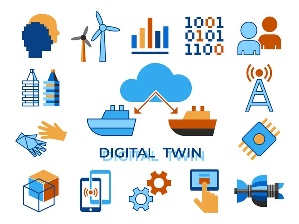 Digital Vector Cyfrowych Animacji Asystent Technologii Ikony Ustaw Infografiki — Wektor stockowy