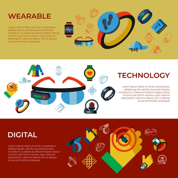 Icone Della Tecnologia Indossabile Vettoriale Digitale Impostano Infografica — Vettoriale Stock