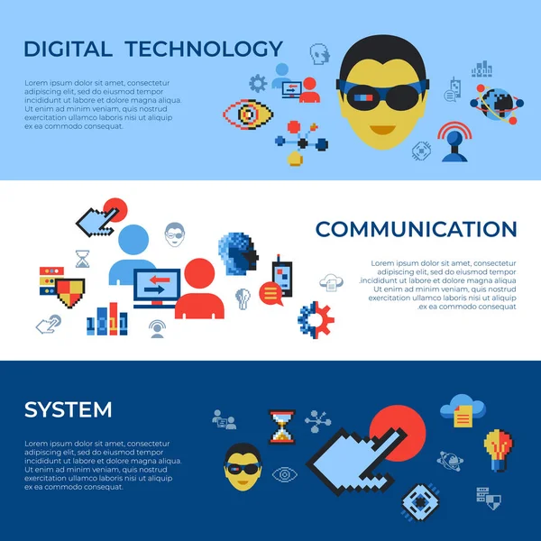 Tecnologia Digitale Vettoriale Pixel Art Icone Rete Impostano Infografiche — Vettoriale Stock