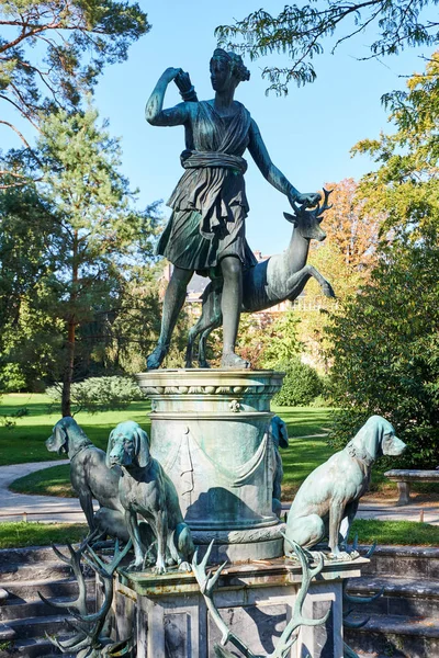 Statue Déesse Diane Dans Jardin Gros Plan Palais Fountainebleau France — Photo