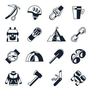 Dijital vektör dağcılık teknoloji simgeleri infographics ayarla