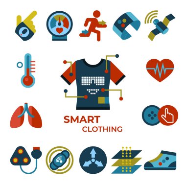 Dijital vektör akıllı giysi moda gadget teknoloji simgeleri infographics ayarla