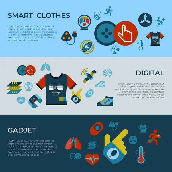 Digital Vector Smart Clothes Fashion Gadget Technology Icons Set Infographics — Stock Vector