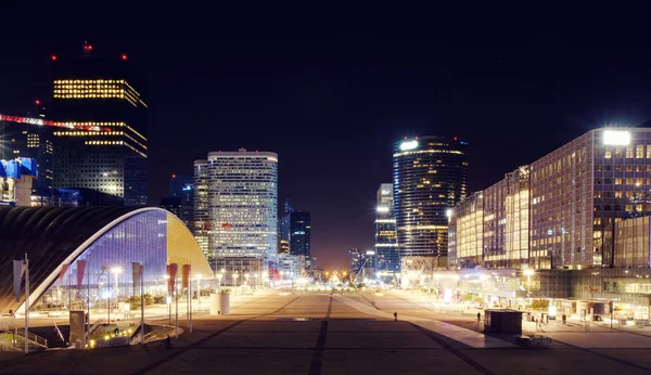 Paris Stad Natten Med Affärsbyggnader Och Glastorn Med Ljus Frankrike — Stockfoto