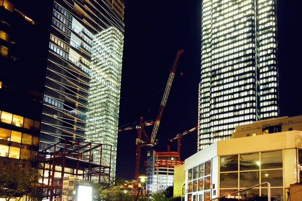 Paris Stad Natten Med Affärsbyggnader Och Glastorn Med Ljus Frankrike — Stockfoto