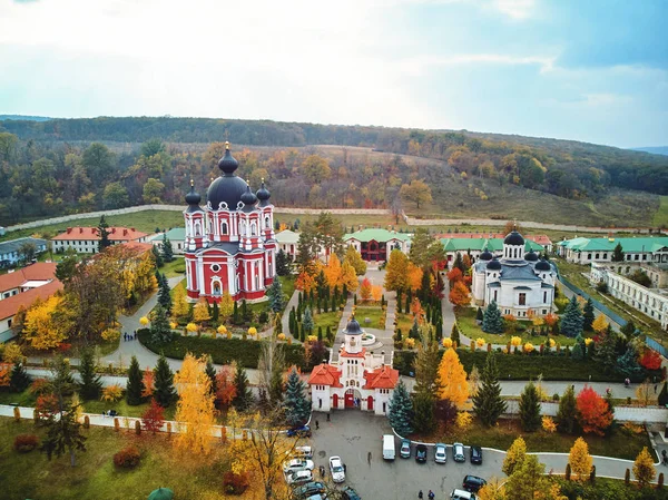 Aerial Shot Curchi Monastery Daylight Autumn Warm Colors Moldova Landmarks — Stock Photo, Image