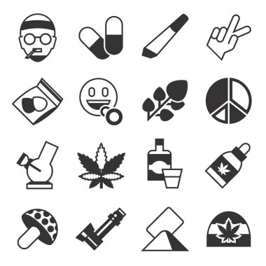Dijital vektör esrar sağlıklı tıp Icons set, düz stil infographics