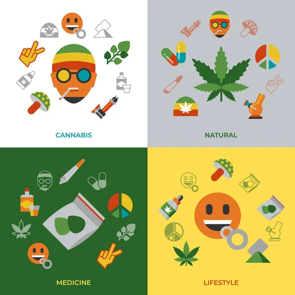 Digitale Vector Cannabis Gezonde Geneeskunde Iconen Set Vlakke Stijl Infographics — Stockvector