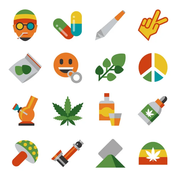 Conjunto Iconos Medicina Saludable Cannabis Vector Digital Infografías Estilo Plano — Vector de stock