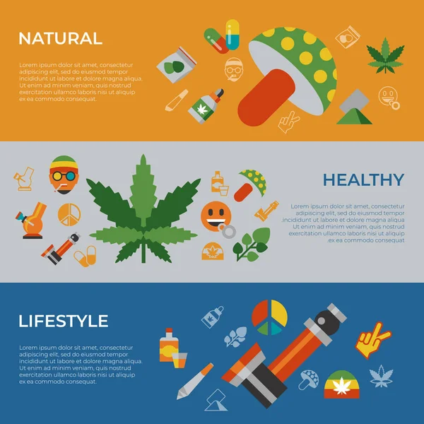 Digitale Vector Cannabis Gezonde Geneeskunde Iconen Set Vlakke Stijl Infographics — Stockvector