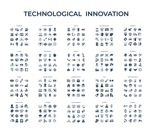 Conjunto Ícones Inovação Tecnológica Vetorial Digital Infográficos Estilo Plano — Vetor de Stock