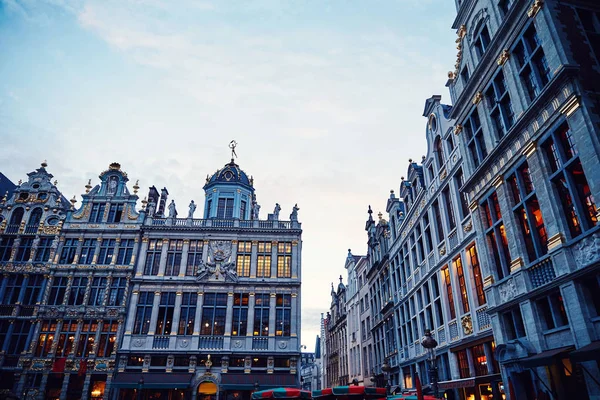 Grand Place Budov Při Západu Slunce Dlouhá Expozice Snímku Brusel — Stock fotografie