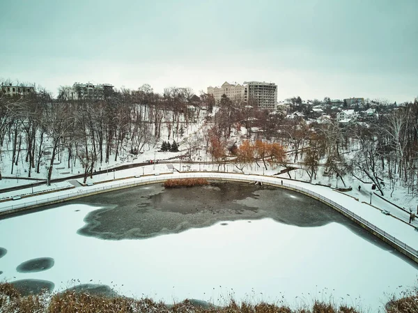 Parque Valea Morilor Cubierto Nieve Disparo Aéreo Chisinau Moldavia — Foto de Stock