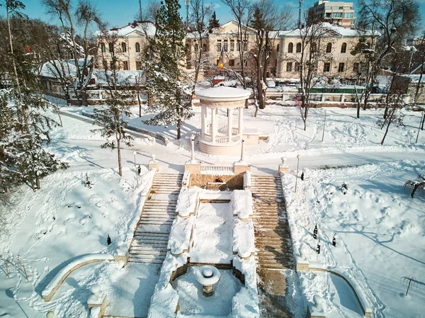 Cascades Ladder Valea Morilor Park Covered Snow Aerial Shot Chisinau — Stock Photo, Image