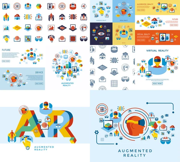 Vetor Digital Ícones Realidade Aumentada Virtual Definir Infográficos — Vetor de Stock