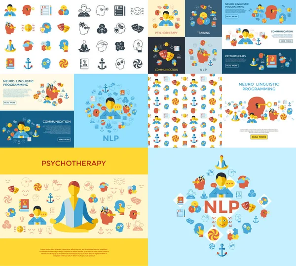 Digital Vector Neuro Linguistic Programming Icon Set — Stock Vector