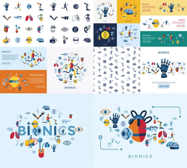 Digitala Vektor Bionics Och Artificiell Intelligens Icon Set Infographics — Stock vektor