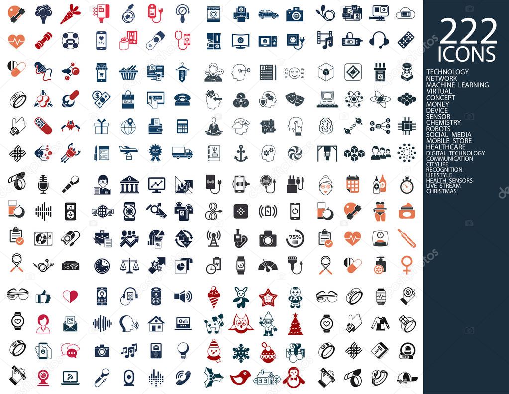 Digital vector 222 simple icons set collection flat style