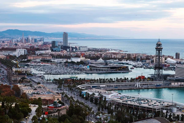 Barcelona Stad Vid Solnedgången Rosa Sky Bakgrund Utsikt Från Toppen — Stockfoto