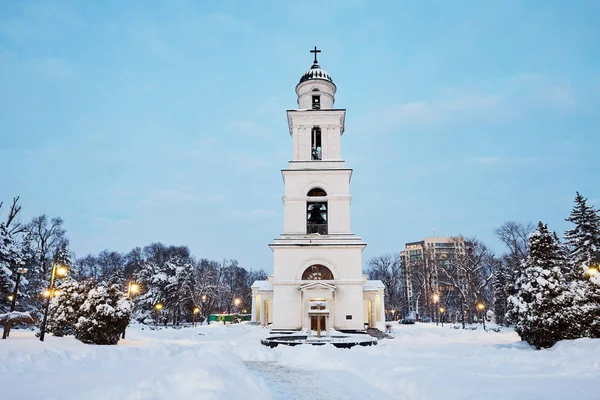 Glockenturm Der Kathedrale Bei Sonnenuntergang Violett Warmen Winterhimmel Chisinau Moldawien — Stockfoto