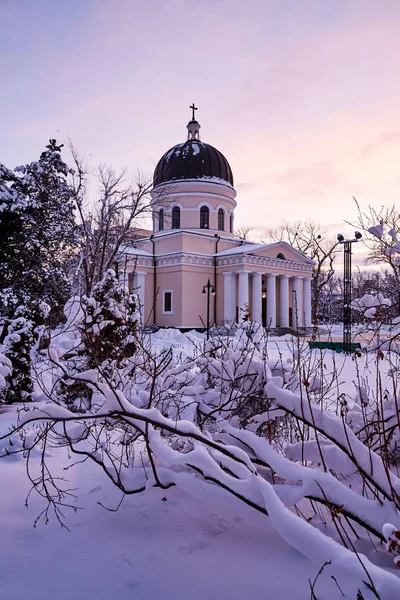 Nativity cathedral in winter season. View from park. Chisinau, Moldova