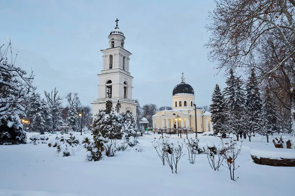 Nativity cathedral in winter season. View from park. Chisinau, Moldova