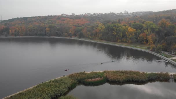 Vista Aérea Del Parque Lago Valea Morilor Con Caña Chisinau — Vídeo de stock
