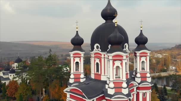 Воздушный Беспилотник Монастыря Курчи Оргееве Молдова — стоковое видео