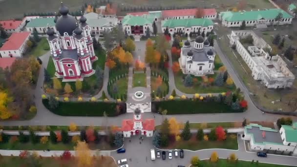Luchtfoto Drone Weergave Van Het Curchi Klooster Orhei Moldova — Stockvideo