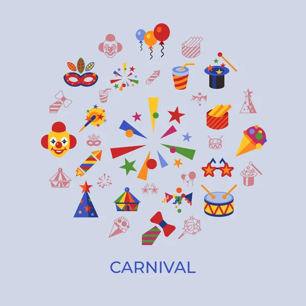 Carnaval Vetorial Digital Ícones Simples Circo Infográficos Estilo Plano — Vetor de Stock