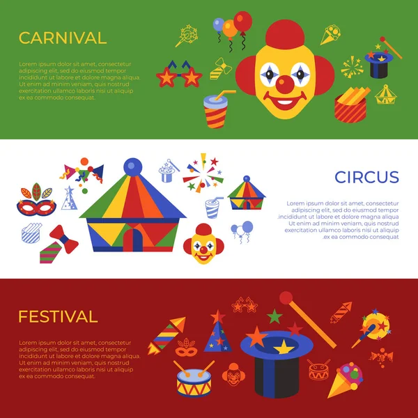 Digital Vector Carnival Circus Simple Icons Flat Style Infographics — Stock Vector