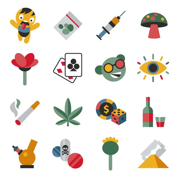 Digital Vector Having Fun Freaks Drugs Simple Icons Flat Style — Stock Vector