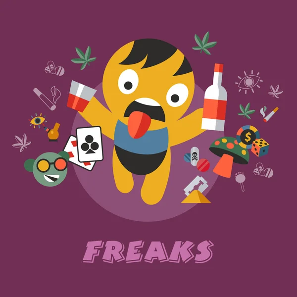 Vector Digital Divertirse Freaks Drogas Iconos Simples Infografías Estilo Plano — Vector de stock