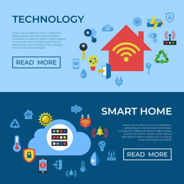 Dijital vektör kablosuz akıllı ve dijital ev basit simgeler, düz stil infographics
