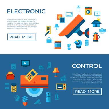 Dijital vektör kablosuz akıllı ve dijital ev basit simgeler, düz stil infographics