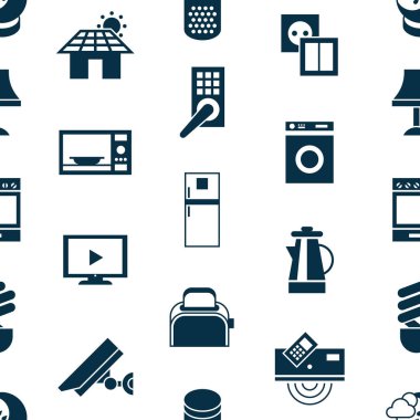Dijital vektör akıllı ve dijital ev basit simgeler, düz stil infographics seamless modeli