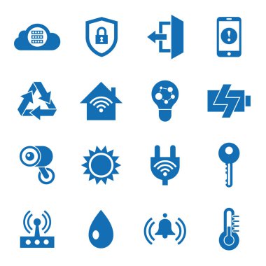 Dijital vektör kablosuz akıllı ve dijital ev basit simgeler, düz stil infographics