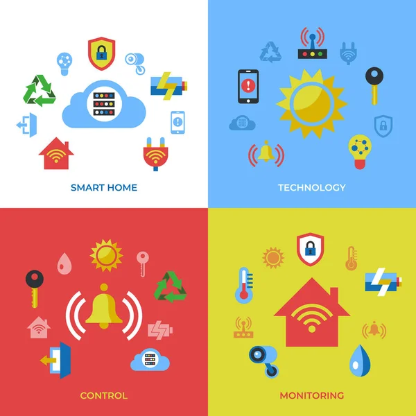 Dijital vektör kablosuz akıllı ve dijital ev basit simgeler, düz stil infographics
