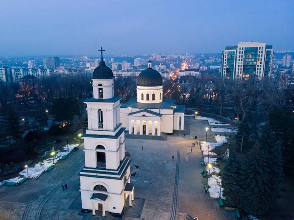 Aerial Drone View Chisinau City Center Night Lights Blue Sky — Stock Photo, Image