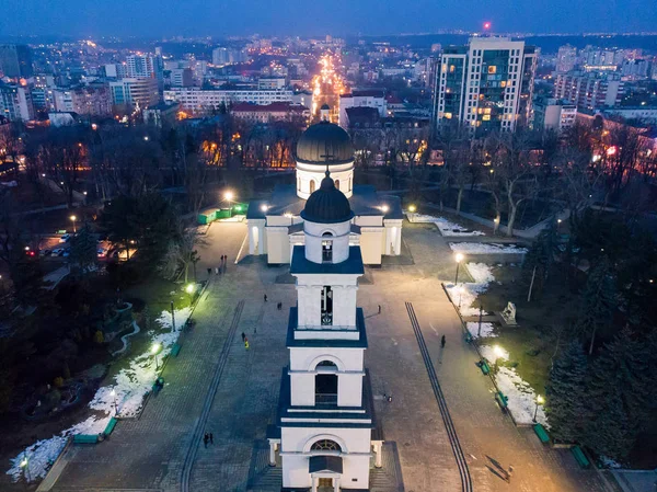 Aerial Drone View Chisinau City Center Night Lights Blue Sky — Stock Photo, Image