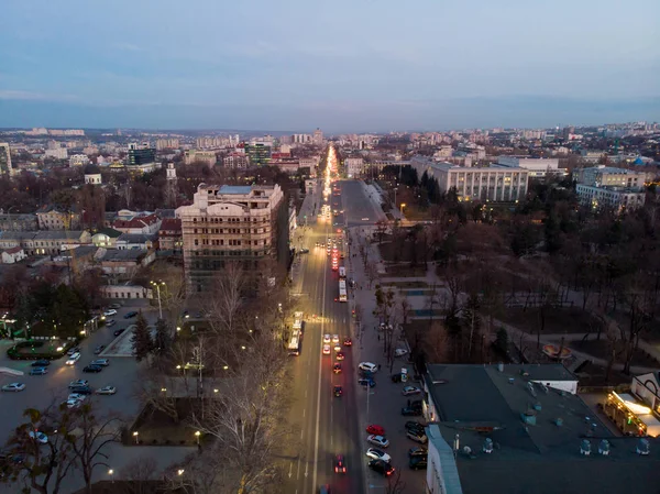 Stefan cel mare central boulevard at sunset — Stock Photo, Image