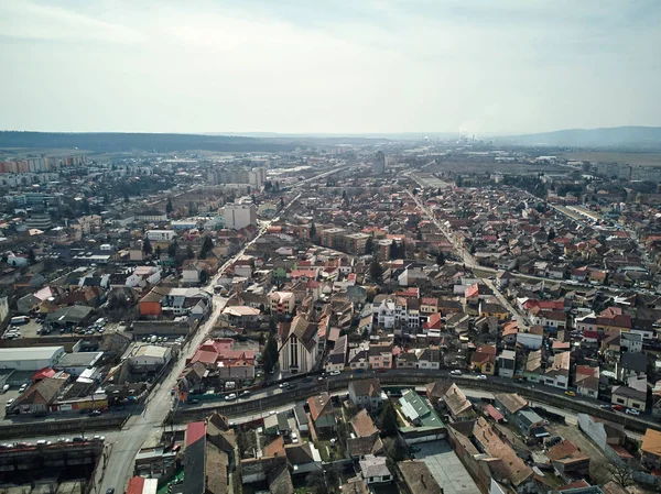 Letecký snímek starého města Targu Mures na denní světlo — Stock fotografie
